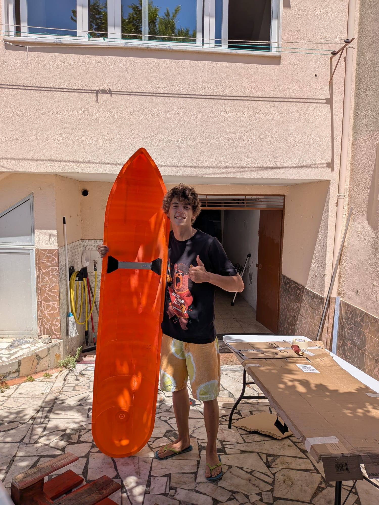 Printed hull section on the build plate