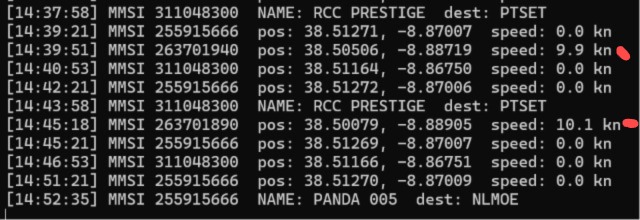 Decoded ship data in the terminal