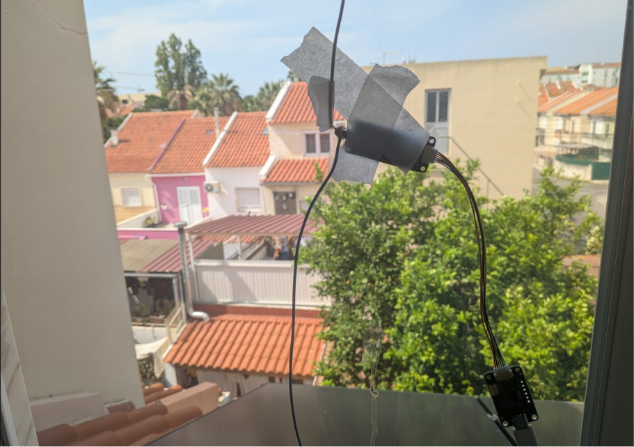 Homemade wire dipole antenna at the window
